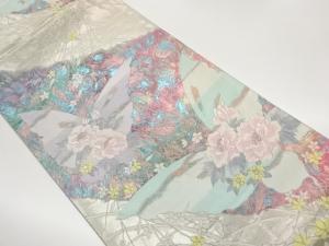 蝶に花々模様織出し袋帯